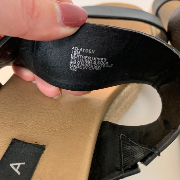 AQUA Ayden Black Leather Espadrille Slide Platform Sandals 10 - Picture 9 of 9